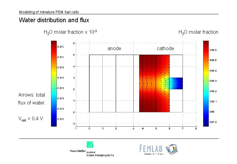 Modelling of miniature PEM fuel cells Water distribution and flux H 2 O molar