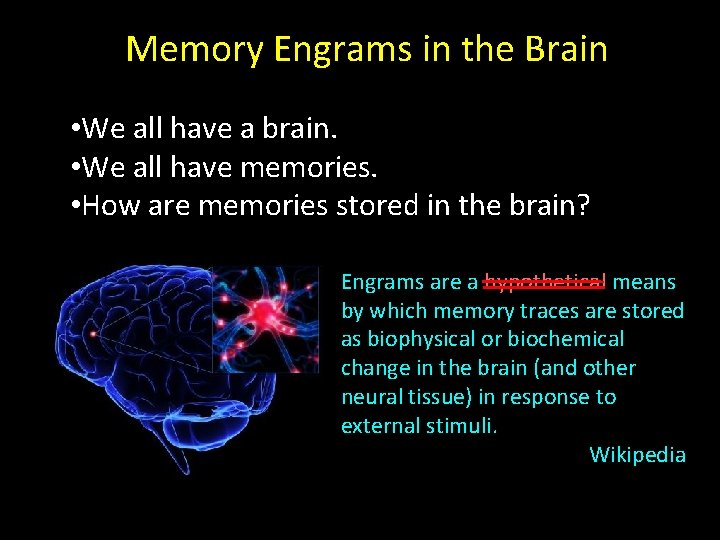 Memory Engrams in the Brain • We all have a brain. • We all