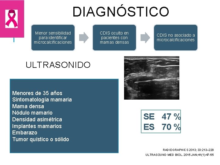 DIAGNÓSTICO Menor sensibilidad para identificar microcalcificaciones CDIS oculto en pacientes con mamas densas CDIS