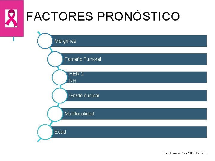 FACTORES PRONÓSTICO Márgenes Tamaño Tumoral HER 2 RH Grado nuclear Multifocalidad Eur J Cancer