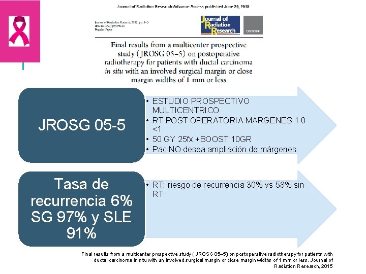 JROSG 05 -5 Tasa de recurrencia 6% SG 97% y SLE 91% • ESTUDIO