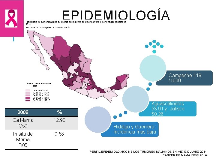 EPIDEMIOLOGÍA Campeche 119 /1000 2006 % Ca Mama C 50 12. 90 In situ