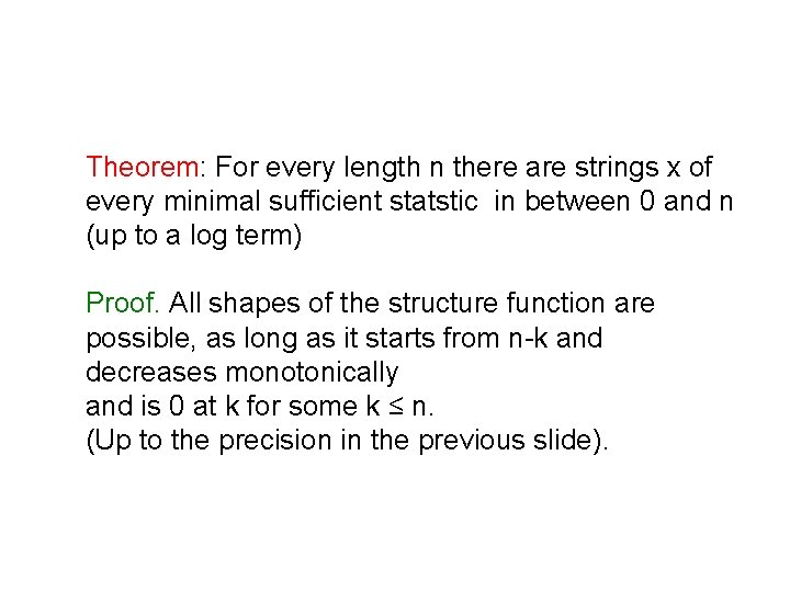 All degrees of neg. randomness Theorem: For every length n there are strings x