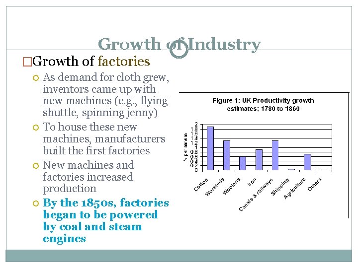 Growth of Industry �Growth of factories As demand for cloth grew, inventors came up