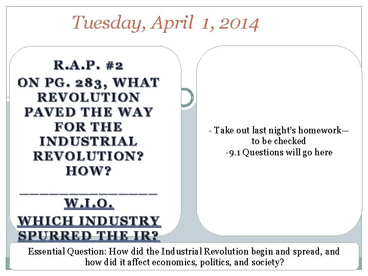 Tuesday, April 1, 2014 R. A. P. #2 ON PG. 283, WHAT REVOLUTION PAVED