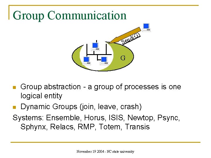 Group Communication ) (G d n e S G Group abstraction - a group