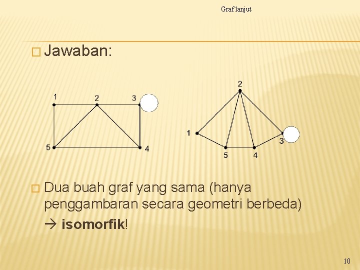 Graf lanjut � Jawaban: � Dua buah graf yang sama (hanya penggambaran secara geometri