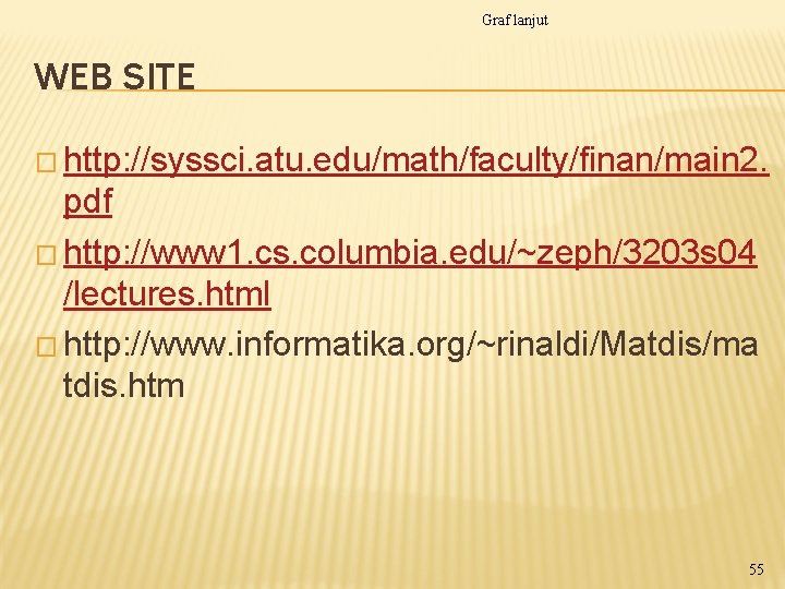 Graf lanjut WEB SITE � http: //syssci. atu. edu/math/faculty/finan/main 2. pdf � http: //www