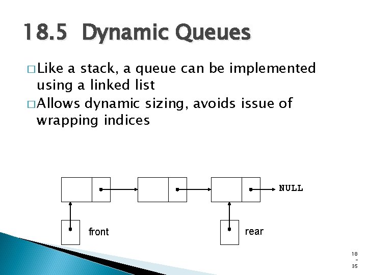 18. 5 Dynamic Queues � Like a stack, a queue can be implemented using 18. 5 Dynamic Queues � Like a stack, a queue can be implemented using