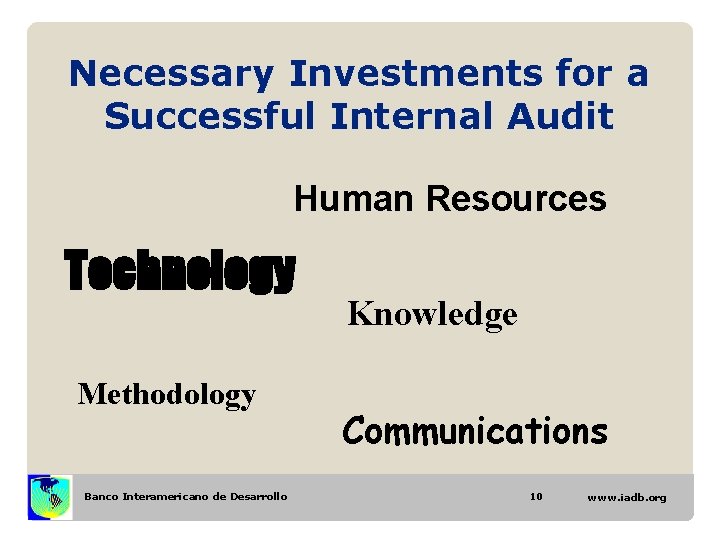 Necessary Investments for a Successful Internal Audit Human Resources Technology Methodology Banco Interamericano de Necessary Investments for a Successful Internal Audit Human Resources Technology Methodology Banco Interamericano de