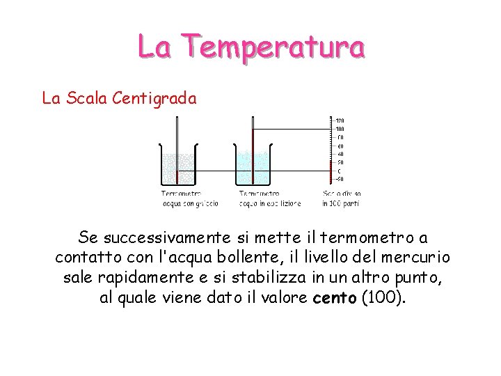 La Temperatura La Scala Centigrada Se successivamente si mette il termometro a contatto con