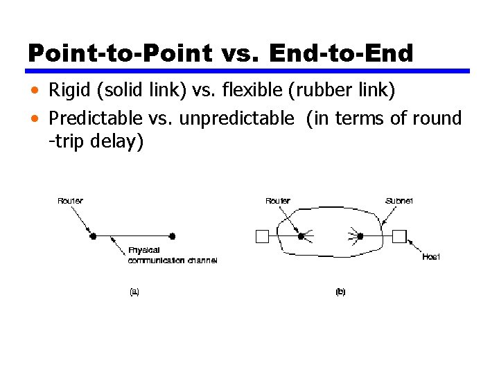 Point-to-Point vs. End-to-End • Rigid (solid link) vs. flexible (rubber link) • Predictable vs.