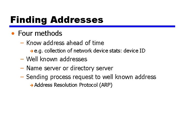 Finding Addresses • Four methods – Know address ahead of time è e. g.