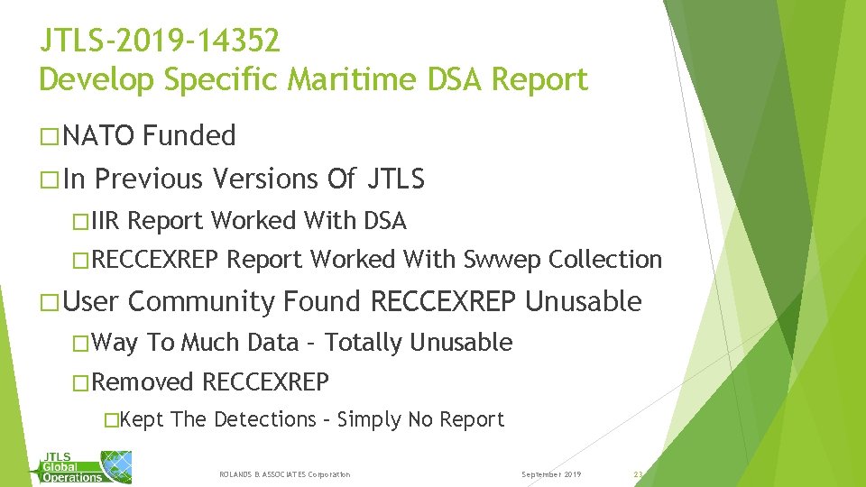 JTLS-2019 -14352 Develop Specific Maritime DSA Report � NATO � In Funded Previous Versions