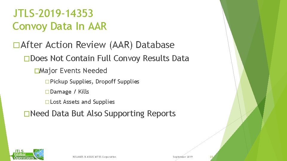 JTLS-2019 -14353 Convoy Data In AAR � After Action Review (AAR) Database �Does Not