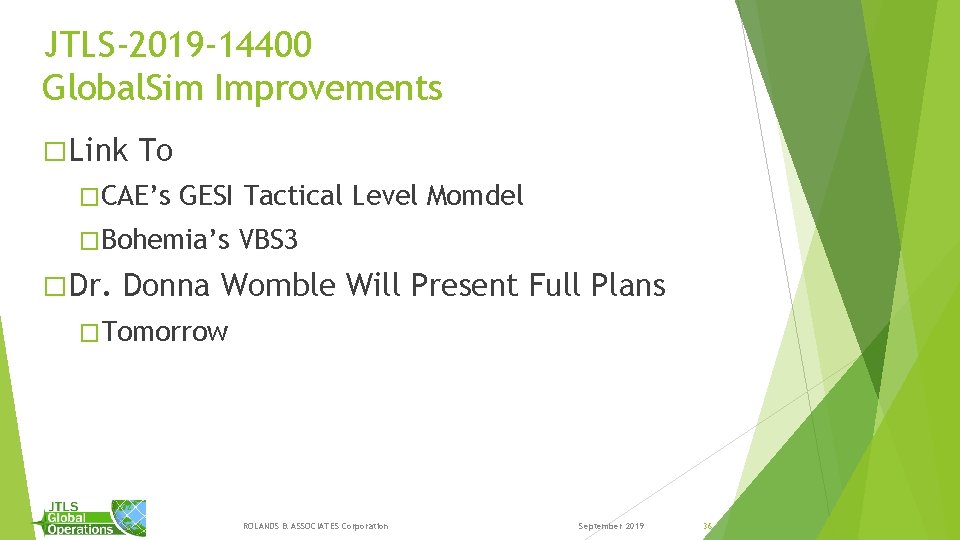 JTLS-2019 -14400 Global. Sim Improvements � Link To �CAE’s GESI Tactical Level Momdel �Bohemia’s