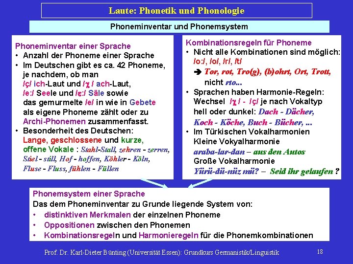 Laute: Phonetik und Phonologie Phoneminventar und Phonemsystem Phoneminventar einer Sprache • Anzahl der Phoneme