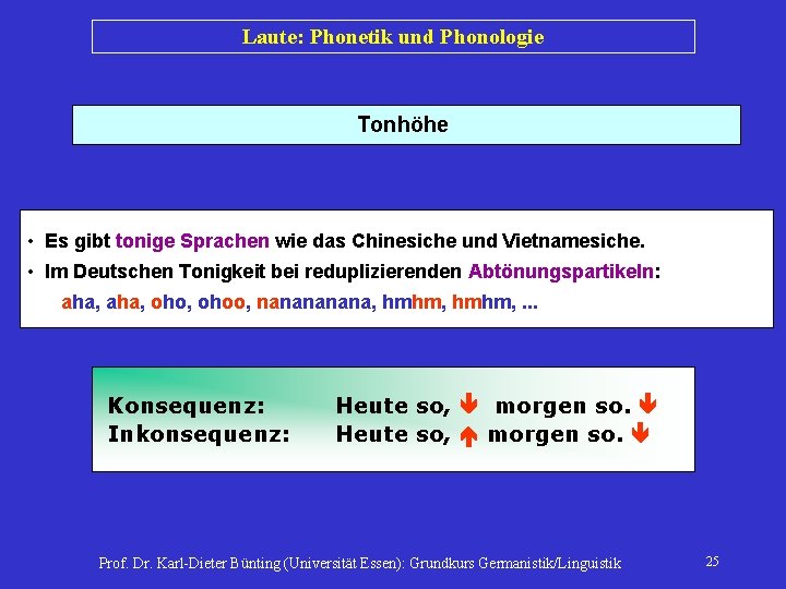 Laute: Phonetik und Phonologie Tonhöhe • Es gibt tonige Sprachen wie das Chinesiche und