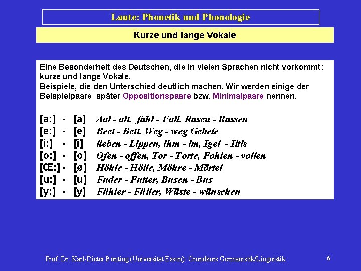 Laute: Phonetik und Phonologie Kurze und lange Vokale Eine Besonderheit des Deutschen, die in