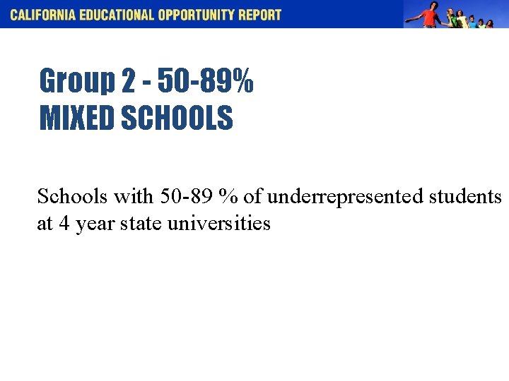 Group 2 - 50 -89% MIXED SCHOOLS Schools with 50 -89 % of underrepresented
