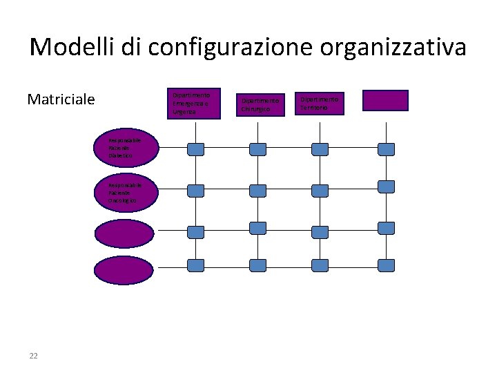 Modelli di configurazione organizzativa Matriciale Dipartimento Emergenza e Urgenza Responsabile Paziente Diabetico Responsabile Paziente