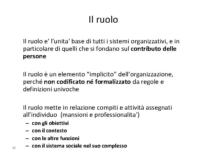 Il ruolo e' l'unita' base di tutti i sistemi organizzativi, e in particolare di