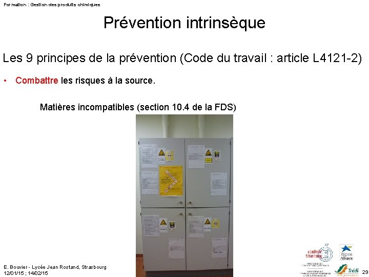 Formation : Gestion des produits chimiques Prévention intrinsèque Les 9 principes de la prévention