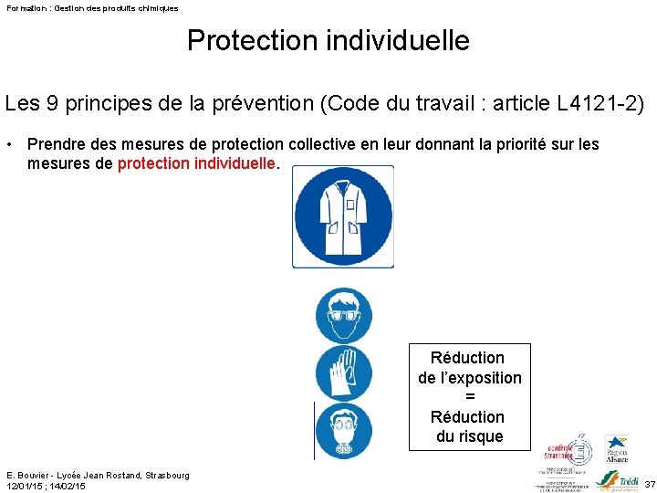 Formation : Gestion des produits chimiques Protection individuelle Les 9 principes de la prévention