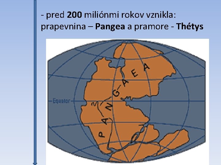 - pred 200 miliónmi rokov vznikla: prapevnina – Pangea a pramore - Thétys 