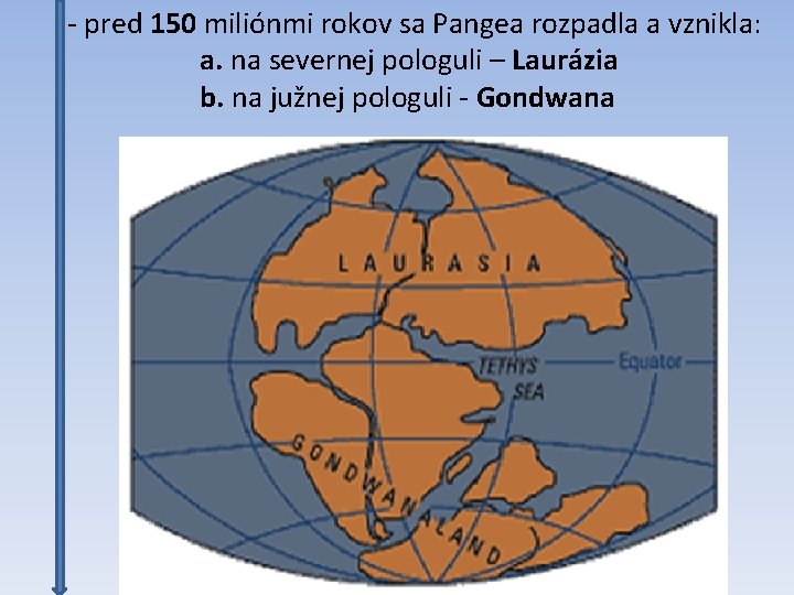 - pred 150 miliónmi rokov sa Pangea rozpadla a vznikla: a. na severnej pologuli