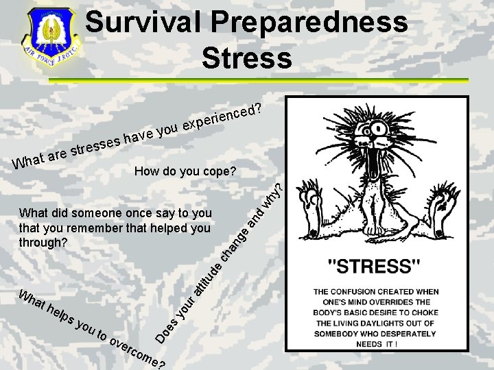 Survival Preparedness Stress e How do you cope? wh y? What es s s