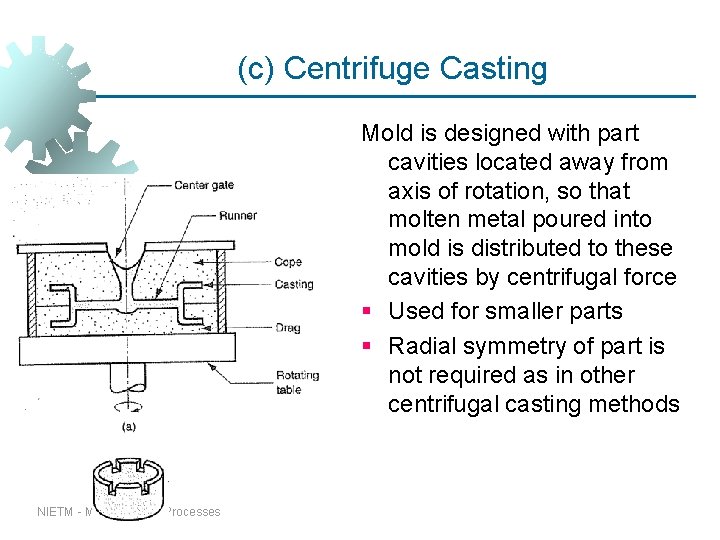(c) Centrifuge Casting Mold is designed with part cavities located away from axis of (c) Centrifuge Casting Mold is designed with part cavities located away from axis of