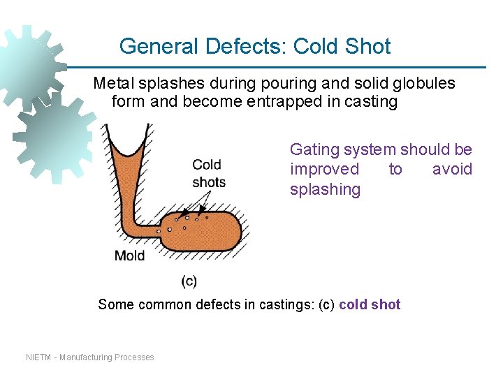 General Defects: Cold Shot Metal splashes during pouring and solid globules form and become General Defects: Cold Shot Metal splashes during pouring and solid globules form and become