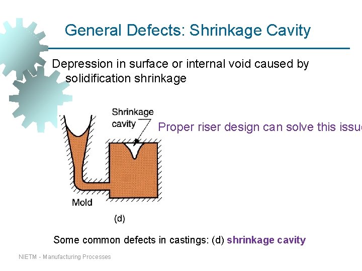 General Defects: Shrinkage Cavity Depression in surface or internal void caused by solidification shrinkage General Defects: Shrinkage Cavity Depression in surface or internal void caused by solidification shrinkage