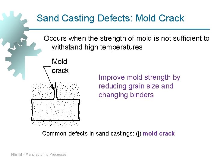 Sand Casting Defects: Mold Crack Occurs when the strength of mold is not sufficient Sand Casting Defects: Mold Crack Occurs when the strength of mold is not sufficient