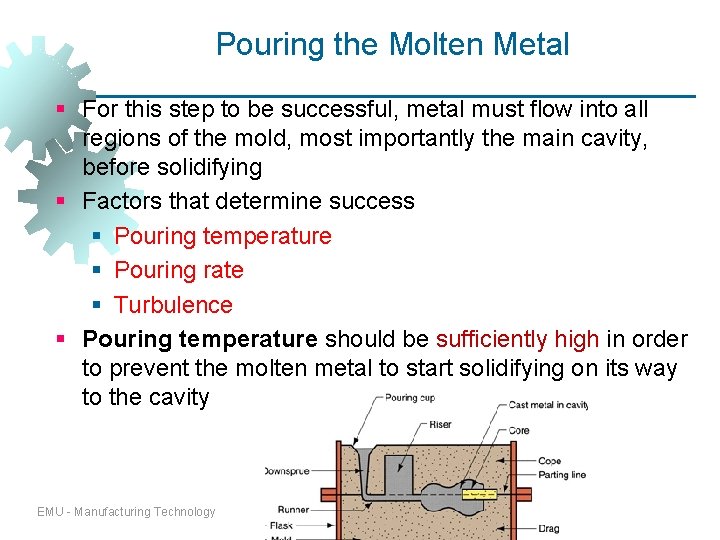 Pouring the Molten Metal § For this step to be successful, metal must flow Pouring the Molten Metal § For this step to be successful, metal must flow