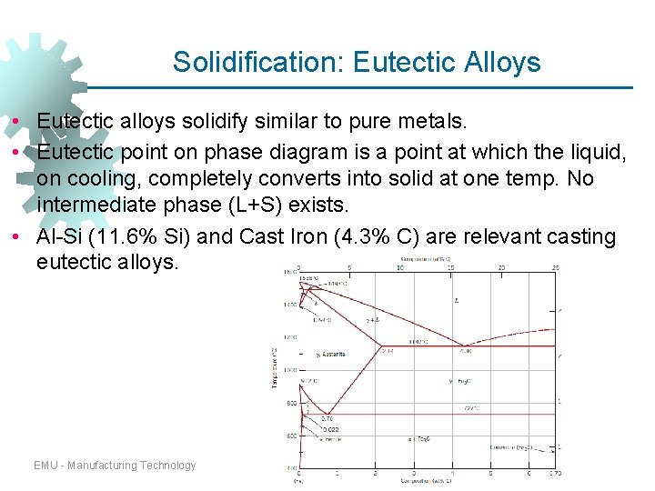 Solidification: Eutectic Alloys • Eutectic alloys solidify similar to pure metals. • Eutectic point Solidification: Eutectic Alloys • Eutectic alloys solidify similar to pure metals. • Eutectic point