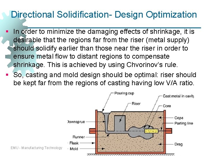 Directional Solidification- Design Optimization § In order to minimize the damaging effects of shrinkage, Directional Solidification- Design Optimization § In order to minimize the damaging effects of shrinkage,