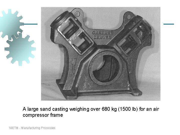 A large sand casting weighing over 680 kg (1500 lb) for an air compressor A large sand casting weighing over 680 kg (1500 lb) for an air compressor