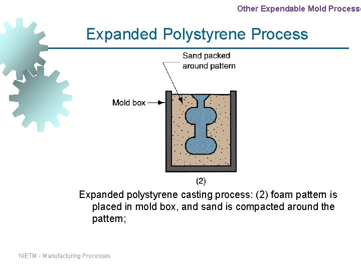 Other Expendable Mold Processe Expanded Polystyrene Process Expanded polystyrene casting process: (2) foam pattern Other Expendable Mold Processe Expanded Polystyrene Process Expanded polystyrene casting process: (2) foam pattern