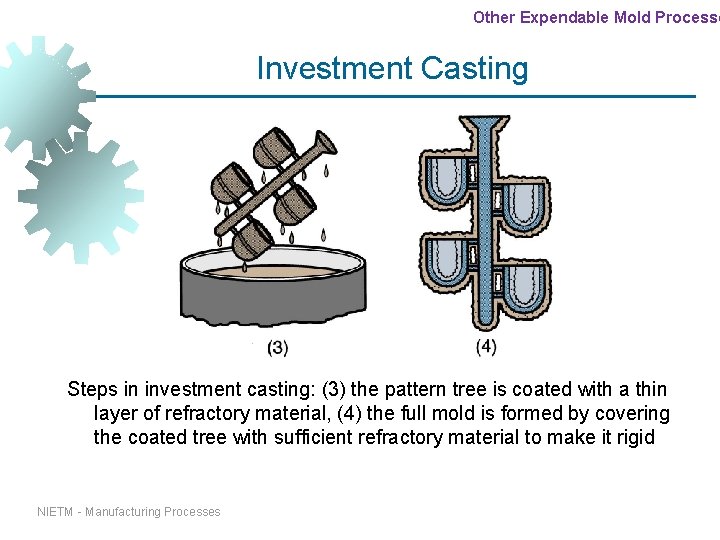 Other Expendable Mold Processe Investment Casting Steps in investment casting: (3) the pattern tree Other Expendable Mold Processe Investment Casting Steps in investment casting: (3) the pattern tree