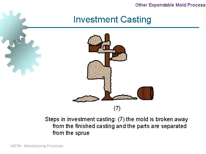 Other Expendable Mold Processe Investment Casting Steps in investment casting: (7) the mold is Other Expendable Mold Processe Investment Casting Steps in investment casting: (7) the mold is