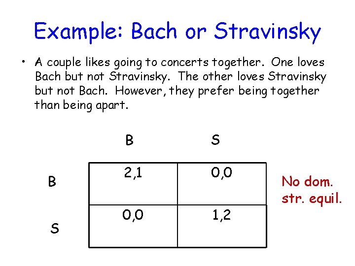 Example: Bach or Stravinsky • A couple likes going to concerts together. One loves