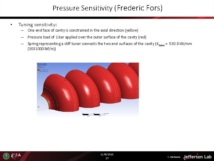Pressure Sensitivity (Frederic Fors) • Tuning sensitivity: – One end face of cavity is Pressure Sensitivity (Frederic Fors) • Tuning sensitivity: – One end face of cavity is
