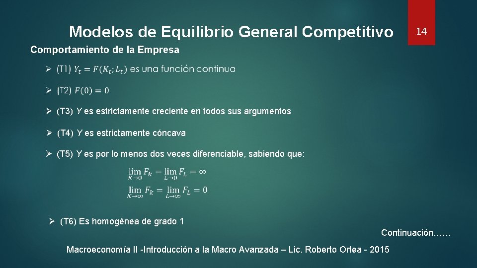 Modelos de Equilibrio General Competitivo 14 Comportamiento de la Empresa Ø (T 3) Y