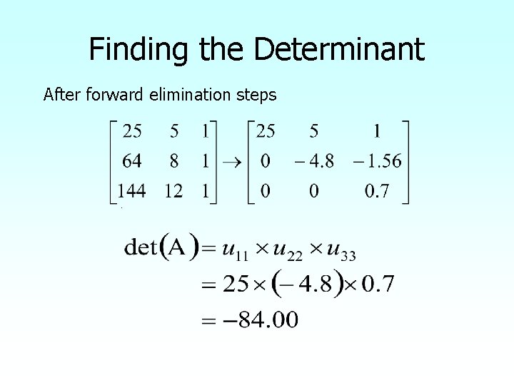 Finding the Determinant After forward elimination steps . 