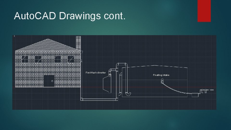 Auto. CAD Drawings cont. First flush diverter Floating intake 