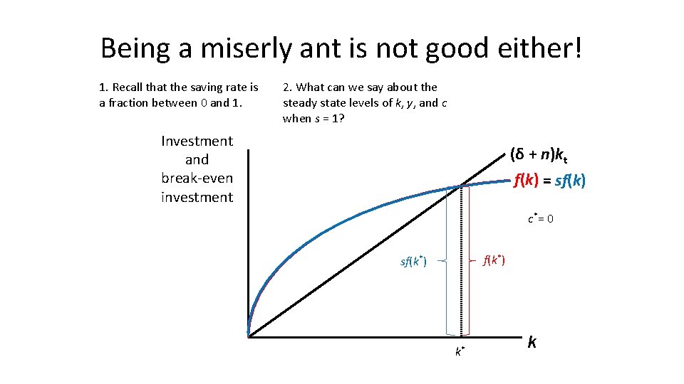 Being a miserly ant is not good either! 1. Recall that the saving rate Being a miserly ant is not good either! 1. Recall that the saving rate