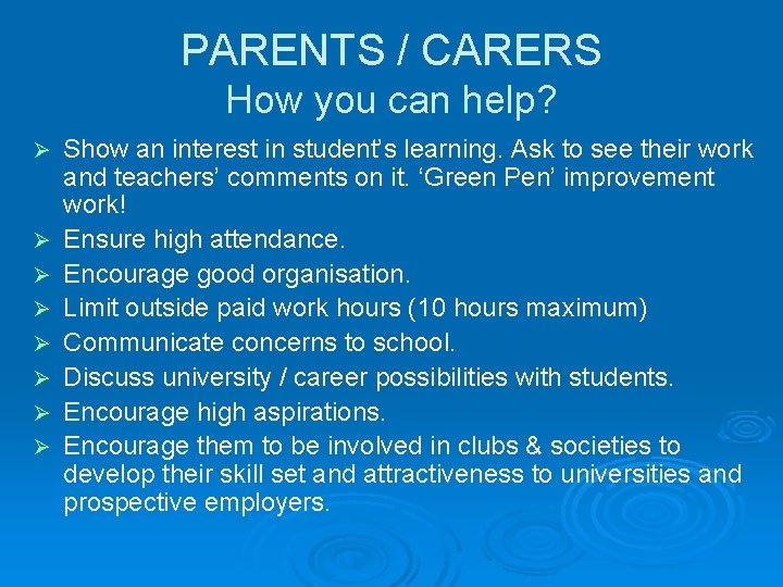 PARENTS / CARERS How you can help? Ø Ø Ø Ø Show an interest