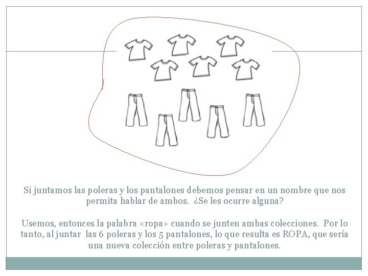 Si juntamos las poleras y los pantalones debemos pensar en un nombre que nos